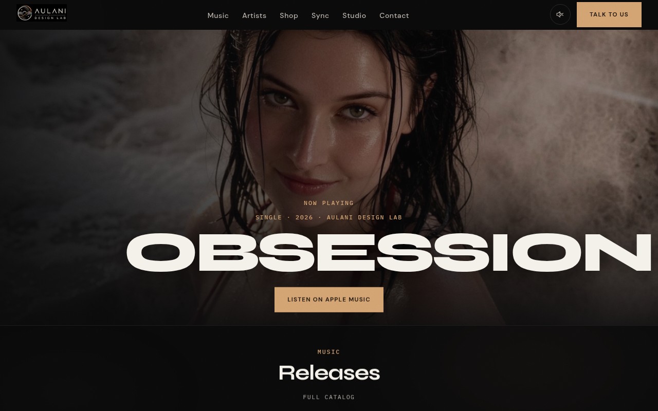 Aulani Design Lab live website — Obsession release hero